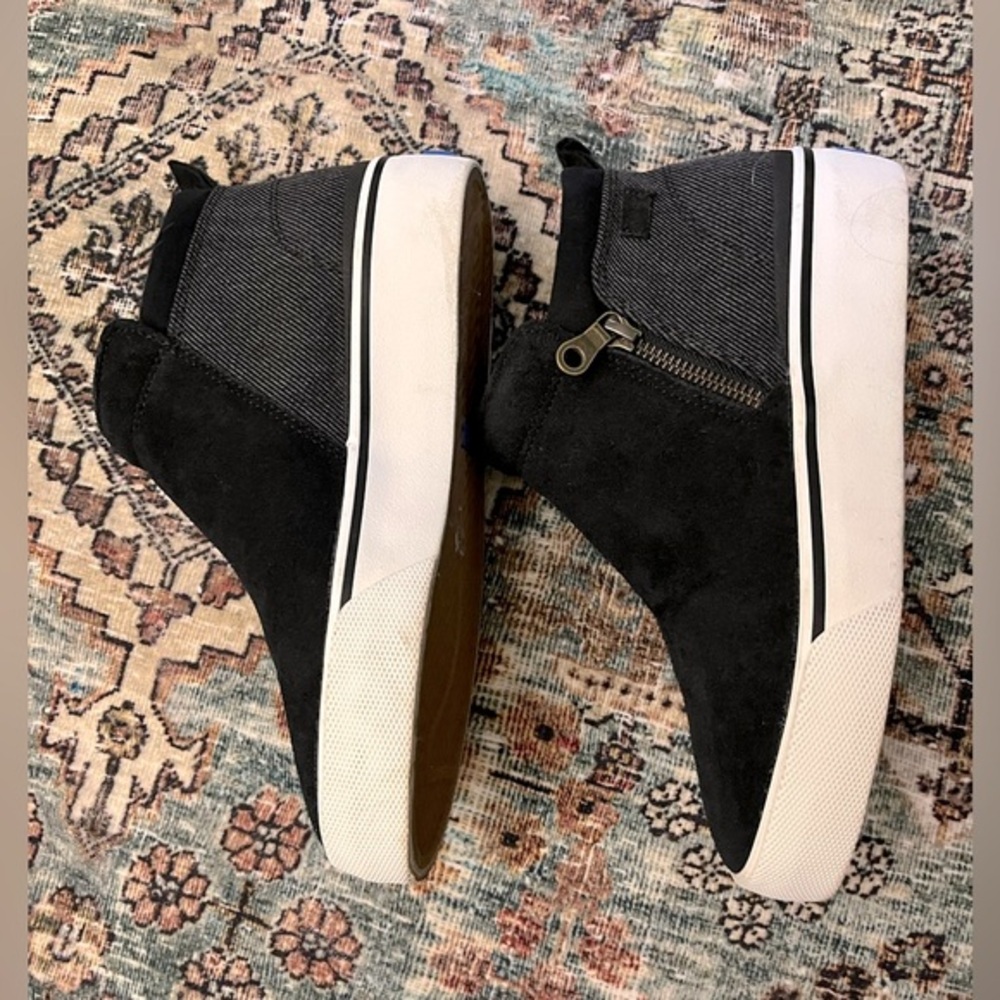 Keds Black Zip High-Top Sneakers in Black Denim and Suede in Size 7 Platform - Picture 2 of 10